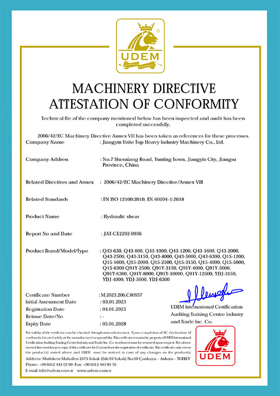 machinery directive attestation of conformit